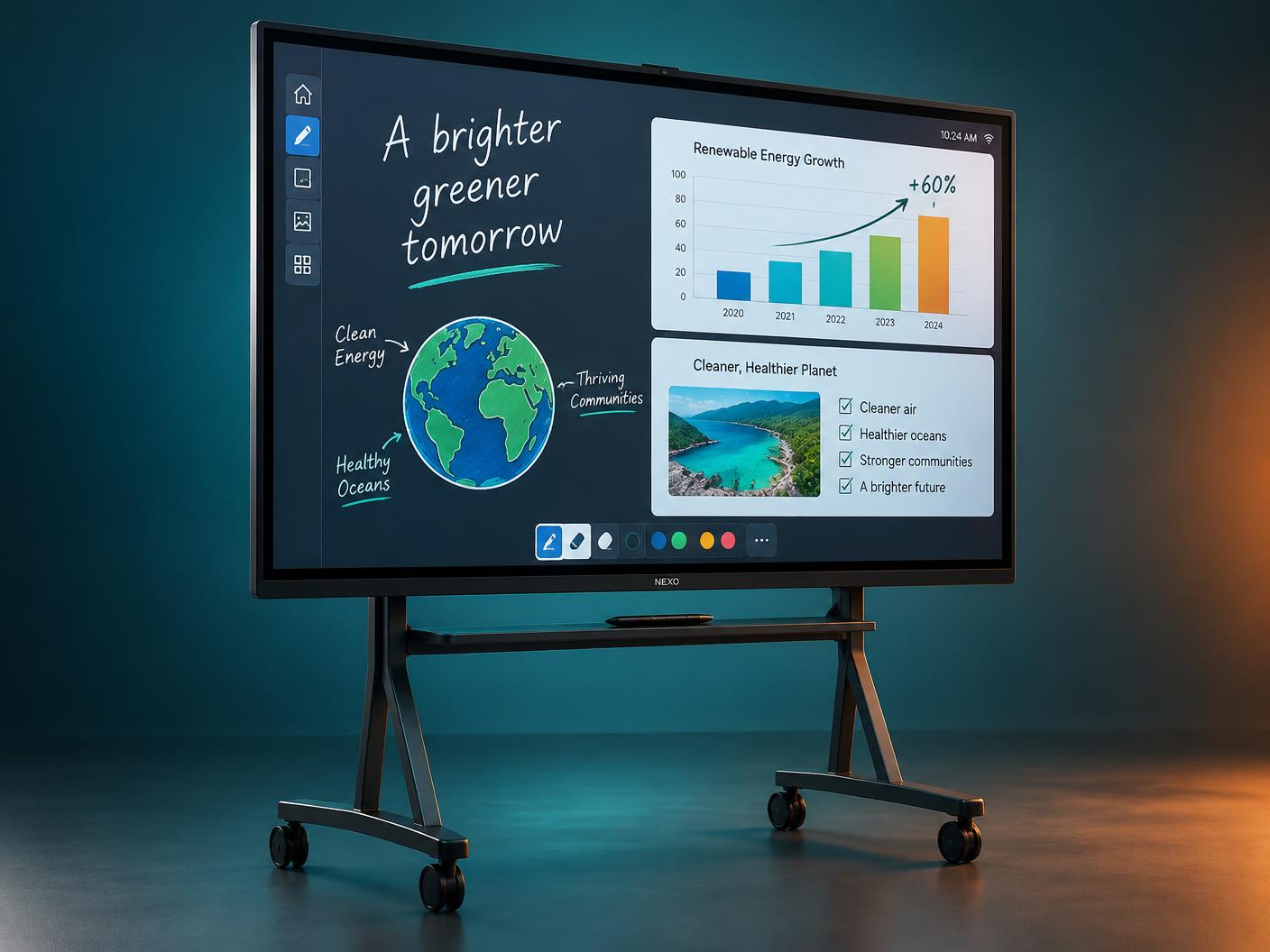 QUINEX interactive flat panel on a mobile stand